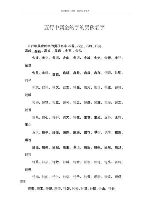 五行中属金的字的男孩名字